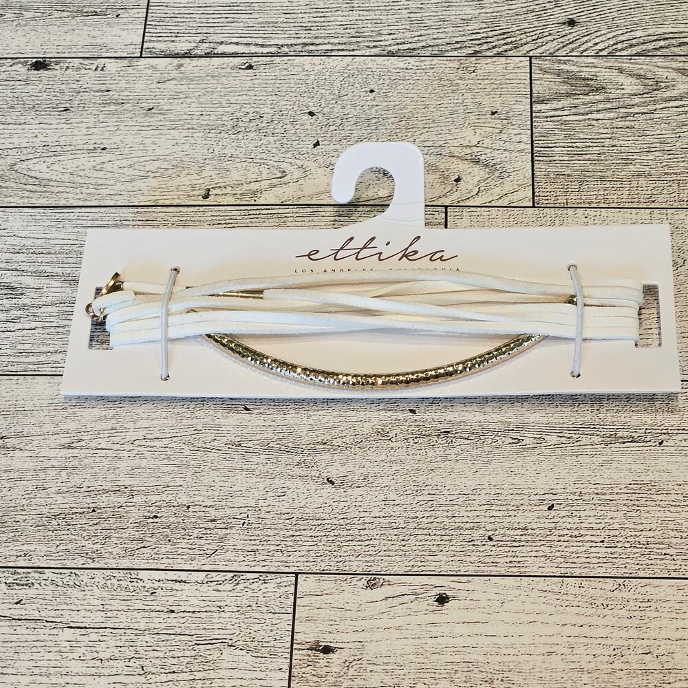 Ettika White Vegan Suede Wrap Necklace Multi-Strand Gold-Tone Festival Boho - Picture 1 of 5